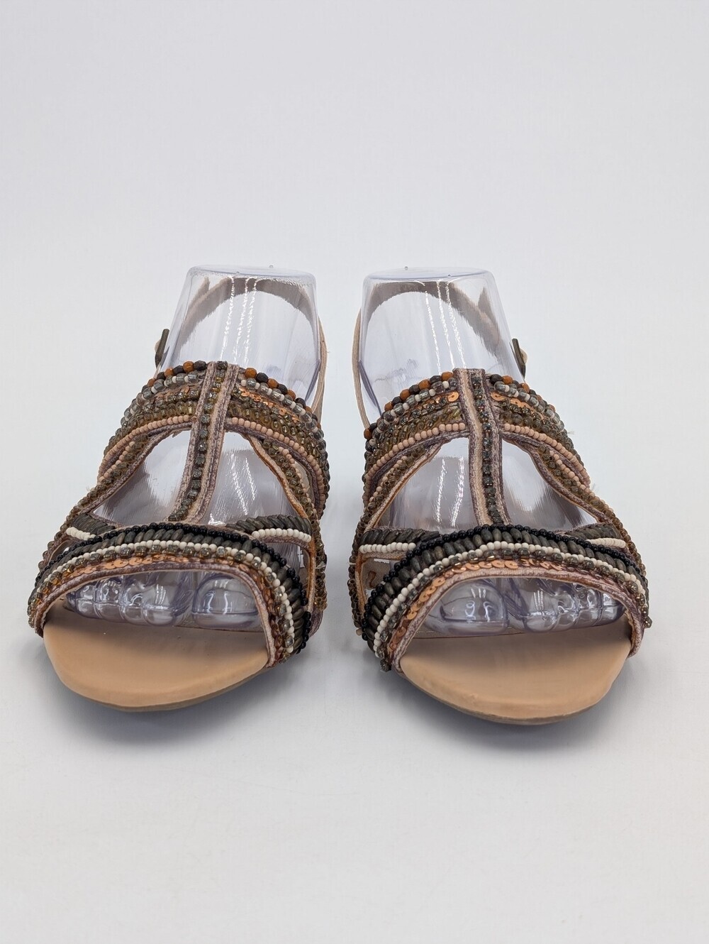 Kenneth Cole Reaction Sz 7.5M Bronze/Taupe With Beads/Sequin & Criss-Cross Strap - Picture 11 of 17